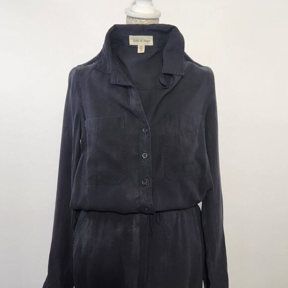 Cloth & Stone Women's SZ XS Black Long Sleeve Drawstring Button Pockets Jumpsuit - Picture 4 of 12
